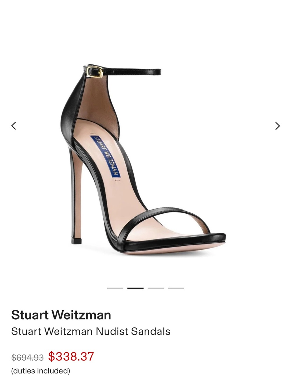 Stuart Weitzman Nudist Sandals - Black Smooth Calf - 37.5 / 7B - Like New - Picture 6 of 10